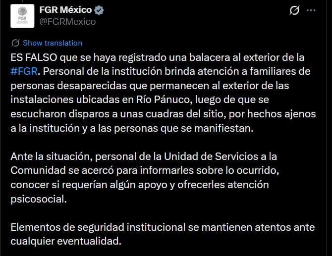 Fiscalía de la CDMX niega balacera afuera de su sede: los disparos fueron a unas cuadras de distancia, Captura de pantalla