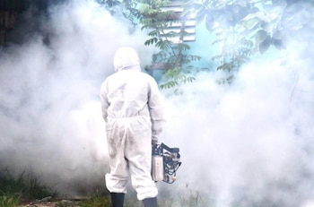 Las brigadas sanitarias intensifican las jornadas de nebulización y control vectorial en zonas residenciales con el fin de contener la dispersión del dengue (Cortesía: Ministerio de Salud RD).