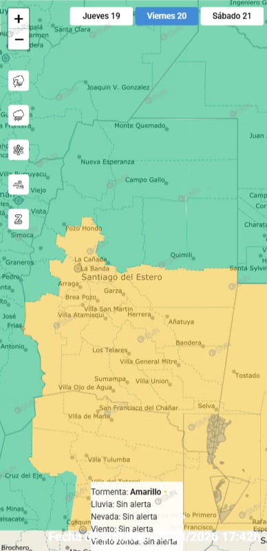 Hay alerta amarilla en gran parte de la provincia para este viernes