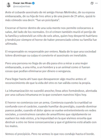 Mensaje del amigo de Jonathan Meléndez. (X/@oscarjoerivas)