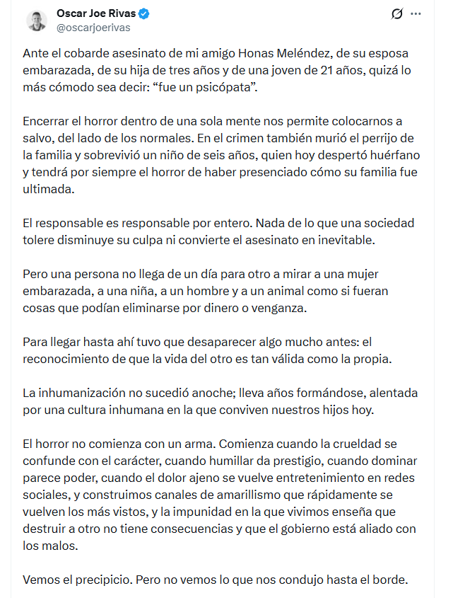 Mensaje del amigo de Jonathan Meléndez. (X/@oscarjoerivas)