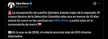 Juan Fernando Quintero volvería a
