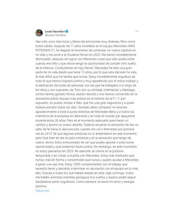 El posteo de Hamilton