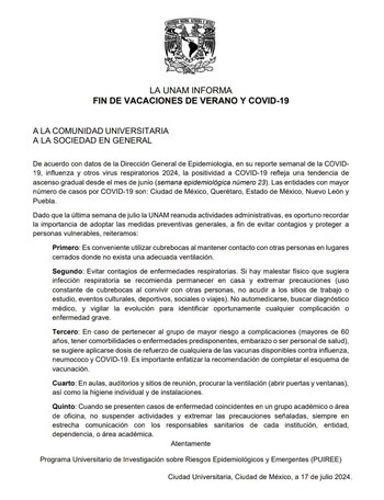 La UNAM recordó las medidas