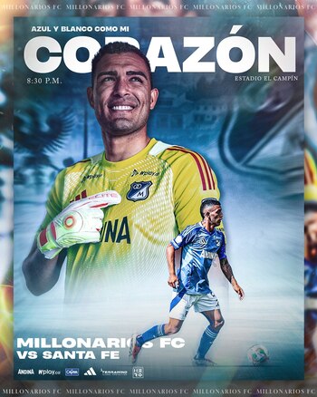 De la siguiente forma, el cuadro Azul presentó el encuentro ante Santa Fe - crédito @MillosFCoficial / X