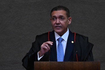 El presidente del Tribunal Superior Electoral de Brasil, Kassio Nunes Marques, habla durante su posesión este 12 de mayo de 2026, en Brasilia (Brasil) (EFE/Andre Borges)