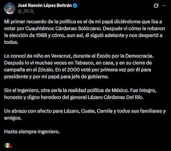 El primer voto de José Ramón López Beltrán fue para Cuauhtémoc Cárdenas