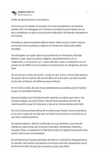 Gustavo Petro anunció acciones bilaterales