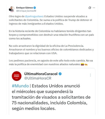 Con este mensaje en X,