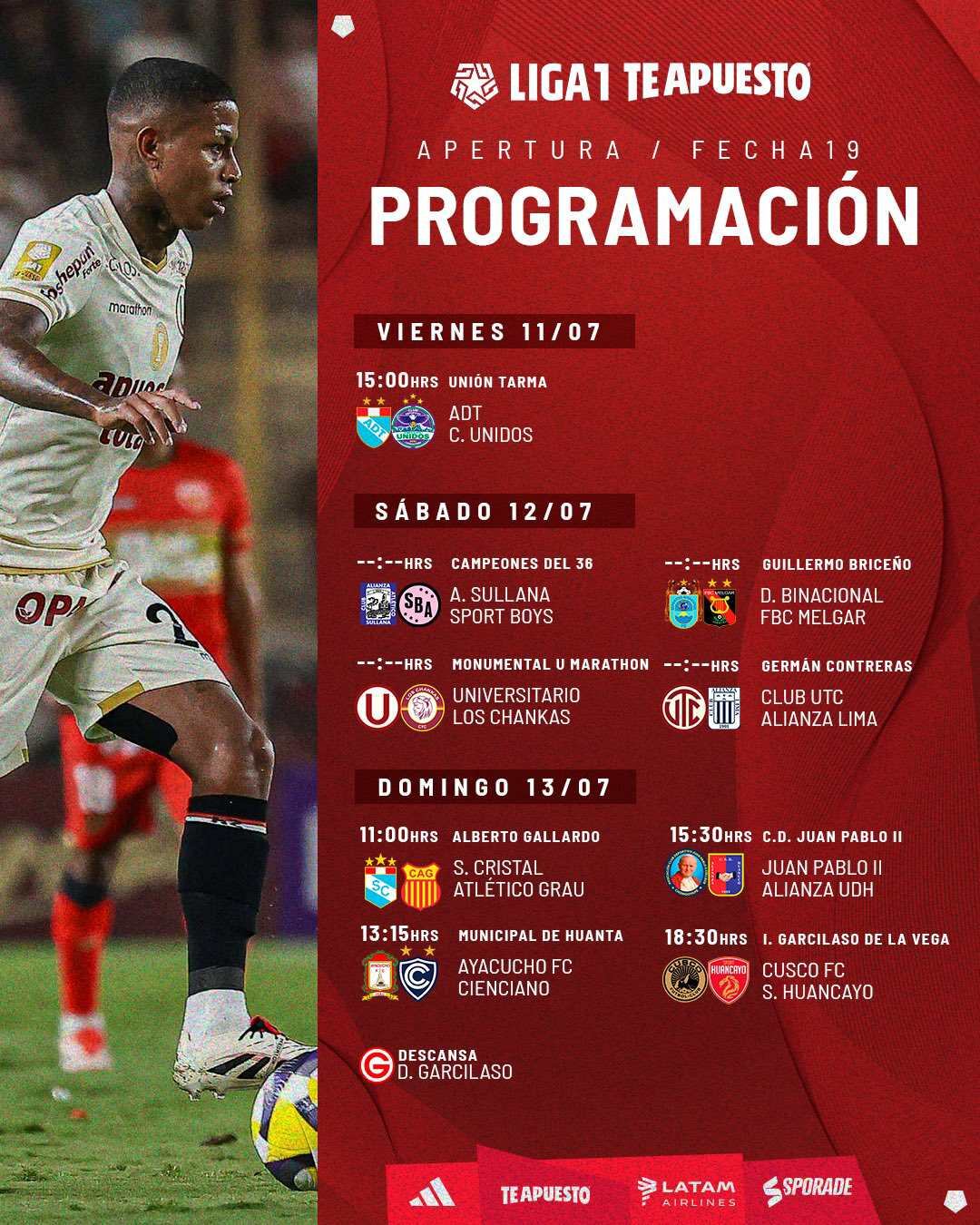 Programaación fecha 19 del Torneo Apertura de la Liga 1 2025.