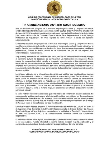 Comunicado del COLEGIO PROFESIONAL DE