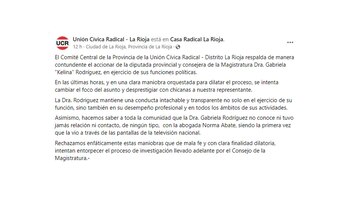 El comunicado de la UCR