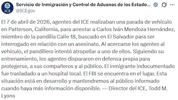 Mendoza Hernández resultó herido y hospitalizado bajo custodia tras el intercambio de disparos; ningún agente federal fue lesionado. (Cortesía: ICE)