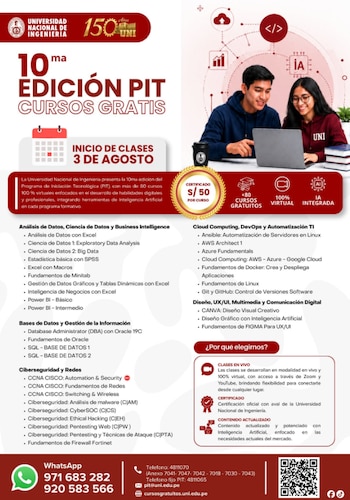 Los cursos incluyen clases en vivo, acceso a un aula virtual, material de estudio y sesiones grabadas, impartidos por docentes especializados - Créditos: UNI.