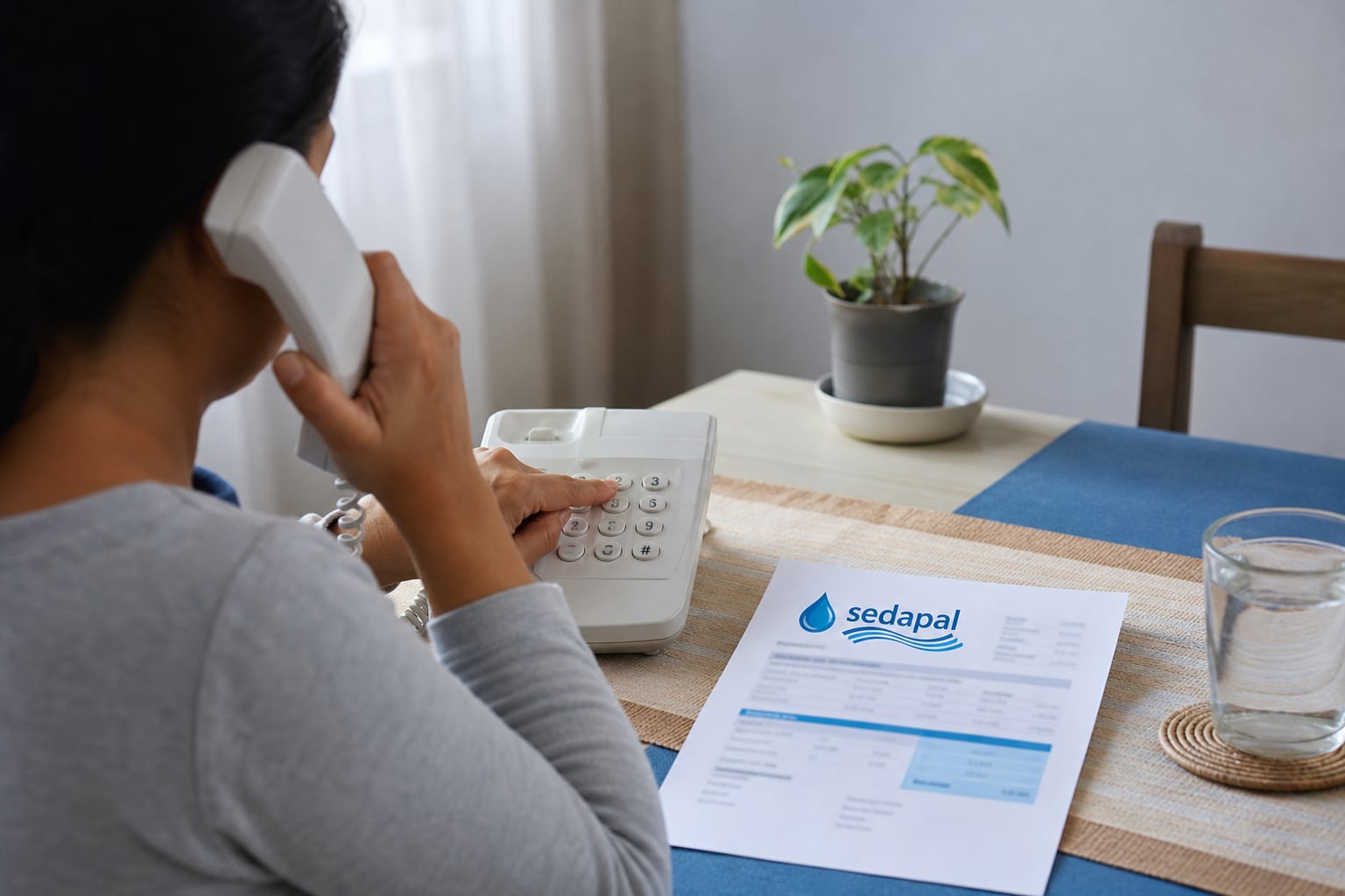 Una persona realiza una llamada de atención al cliente junto a una factura del servicio de agua potable de Sedapal sobre una mesa. (Imagen Ilustrativa Infobae)