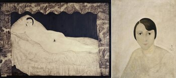 "Desnudo reclinado en Toile de Jouy" (1922) en el Museo de Arte Moderno de París y un retrato de 1925, en colección privada, ambias piezas realizadas por su gran amigo, el japonés Leonard Foujita