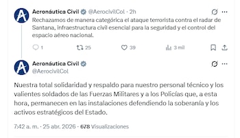La infraestructura atacada es clave para el control del tráfico aéreo en el occidente y el Pacífico de Colombia, según la Aerocivil - crédito @AerocivilCol/X