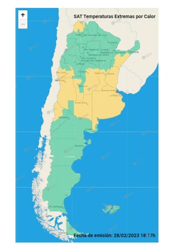 Mapa con alerta amarilla por