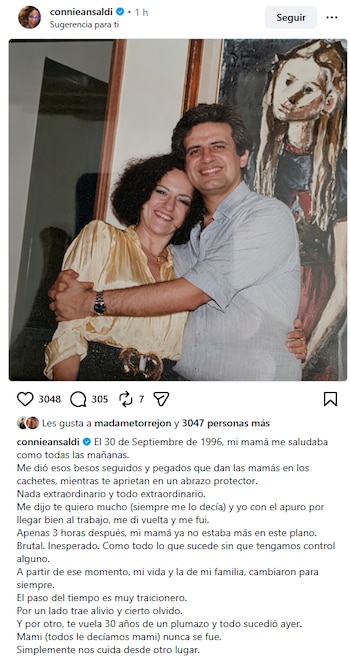 Las conmovedoras palabras de Connie Ansaldi para su madre, a 30 años de su fallecimiento (Instagram)