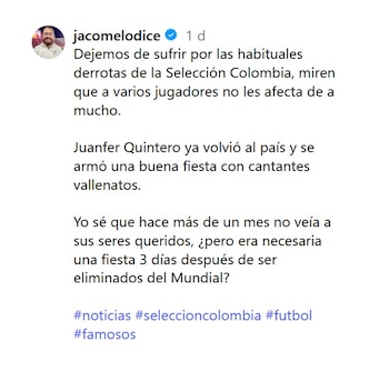 Sergio Jácome y sus críticas a Juan Fernando Quintero
