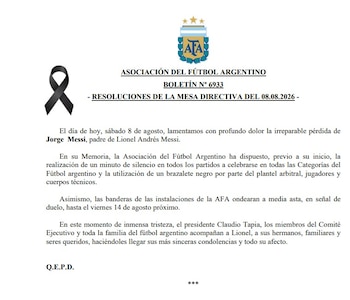 La medida de resolvió AFA por la muerte de Jorge Messi