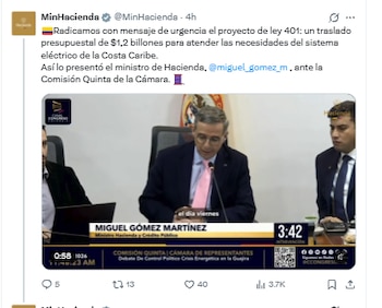 Ministro de Hacienda pidió trámite "exprés" para trasladar fondos al sistema energético del Caribe - crédito Ministerio de Hacienda