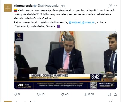 Ministro de Hacienda pidió trámite
