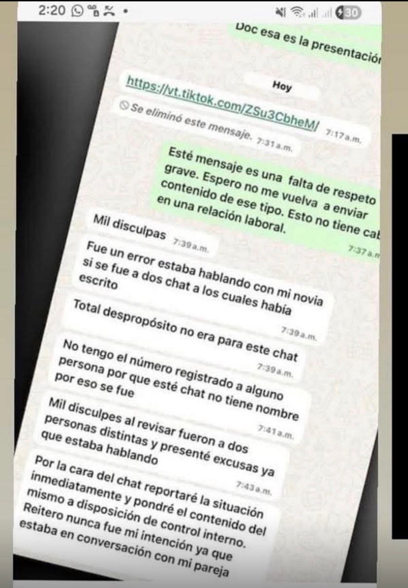 Esta sería la conversación completa de Acxan Duque con una funcionaria - crédito @SoyDefensor_/X