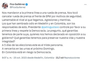 Federico Gutiérrez denunció interrupción a