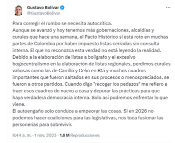 Bolívar reflexiona sobre los resultados de las elecciones - crédito captura de pantalla