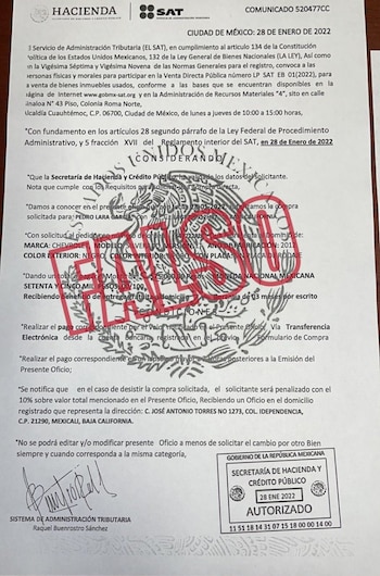 Contrato apócrifo. (Foto: Twitter @SATMX)