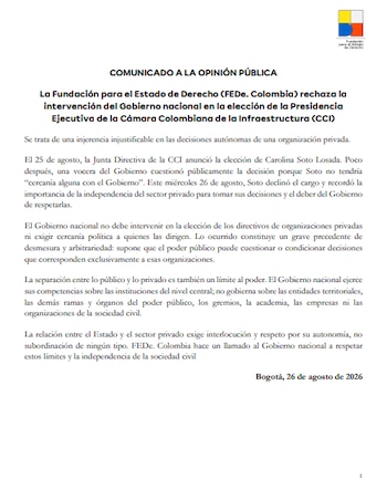 FEDe. Colombia calificó como una “injerencia injustificable” la reacción del Ejecutivo y señaló que el Gobierno no debe intervenir en la elección de directivos de organizaciones privadas ni exigirles cercanía política - crédito @FEDe_Colombia_/X