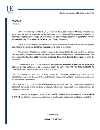 E.L.F. envió una carta a