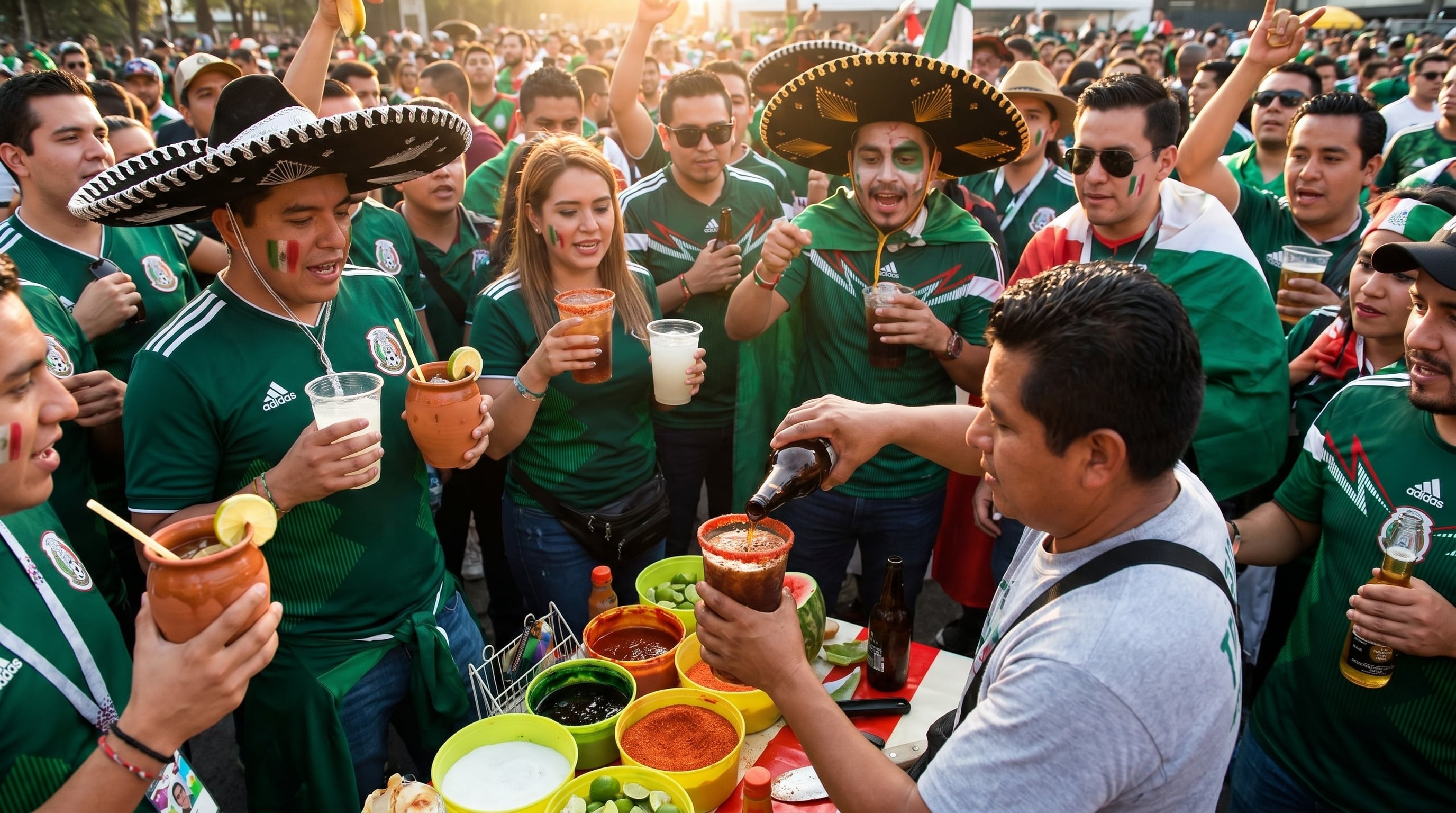 Aficionados mexicanos celebran con entusiasmo el inicio del Mundial 2026 en la Ciudad de México, disfrutando de micheladas y otras bebidas tradicionales preparadas por vendedores locales. (Imagen Ilustrativa Infobae)