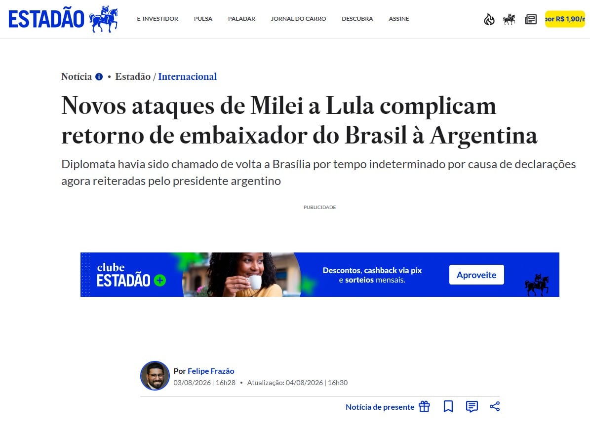 Captura de nota en Estadão (Captura de nota en Estadão )