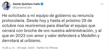 Quintero pide la renuncia de