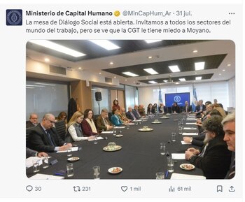 El tuit del Ministerio de