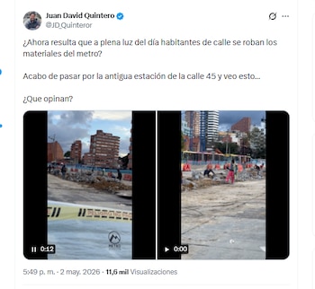 El concejal Juan David Quintero denunció presunto robo de materiales del metro de Bogotá - crédito @JD_Quinteror/X