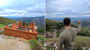 Virgilio enseña su cabaña en plena montaña asturiana (Hilu_aventura)