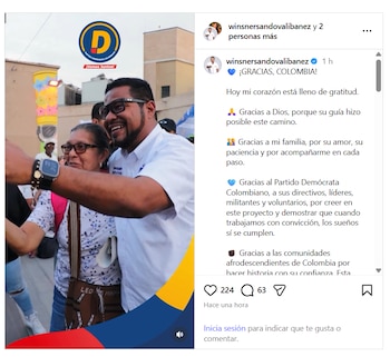 Winsner Sandoval compartió mensaje de agradecimiento, tras recibir credencial del CNE para ejercer como representante a la Cámara en la curul afro - crédito @winsnersandovalibanez/X