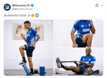 Los jugadores de Millonarios se ponen a punto para encarar el duelo ante América - crédito @MillonariosFCOficial/X