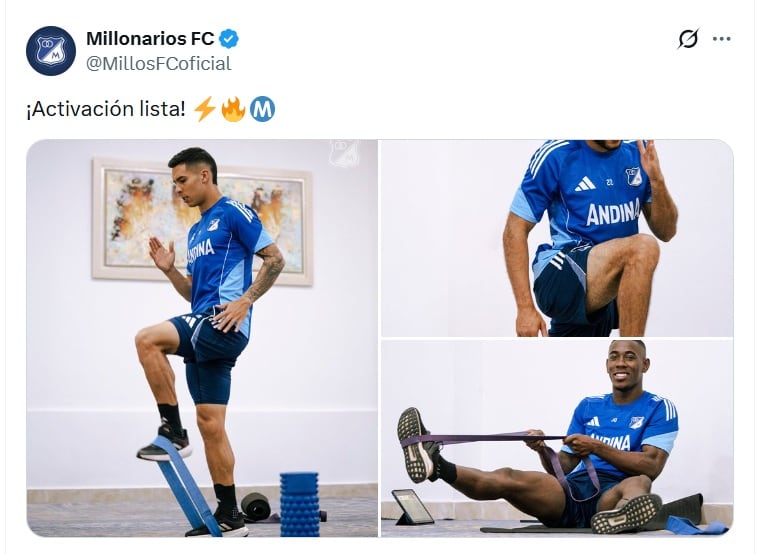 Los jugadores de Millonarios se ponen a punto para encarar el duelo ante América - crédito @MillonariosFCOficial/X