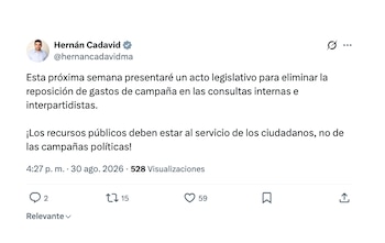 Hernán Cadavid anunció proyecto de ley para eliminar desembolsos en consultas interpartidistas