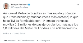 En Twitter Enrique Peñalosa compara