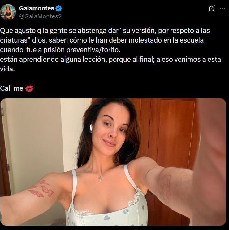 Gala Montes dedicó una serie de publicaciones dirigidas a su hermana (Captura de pantalla: X/@GalaMontes2)
