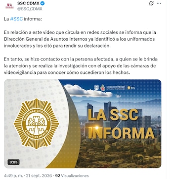 La Secretaría de Seguridad Ciudadana publicó un comunicado para informar el inicio del procedimiento disciplinario