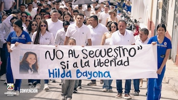 La comunidad de Convención marchó en el parque Los Libertadores para rechazar el secuestro y respaldar a Hilda Rosa Bayona - crédito Alcaldía de Convención
