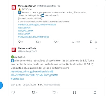 Servicio Línea 4 Metrobús CDMX 25 junio