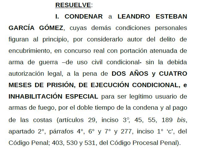 La condena de García Gómez por el episodio del arma