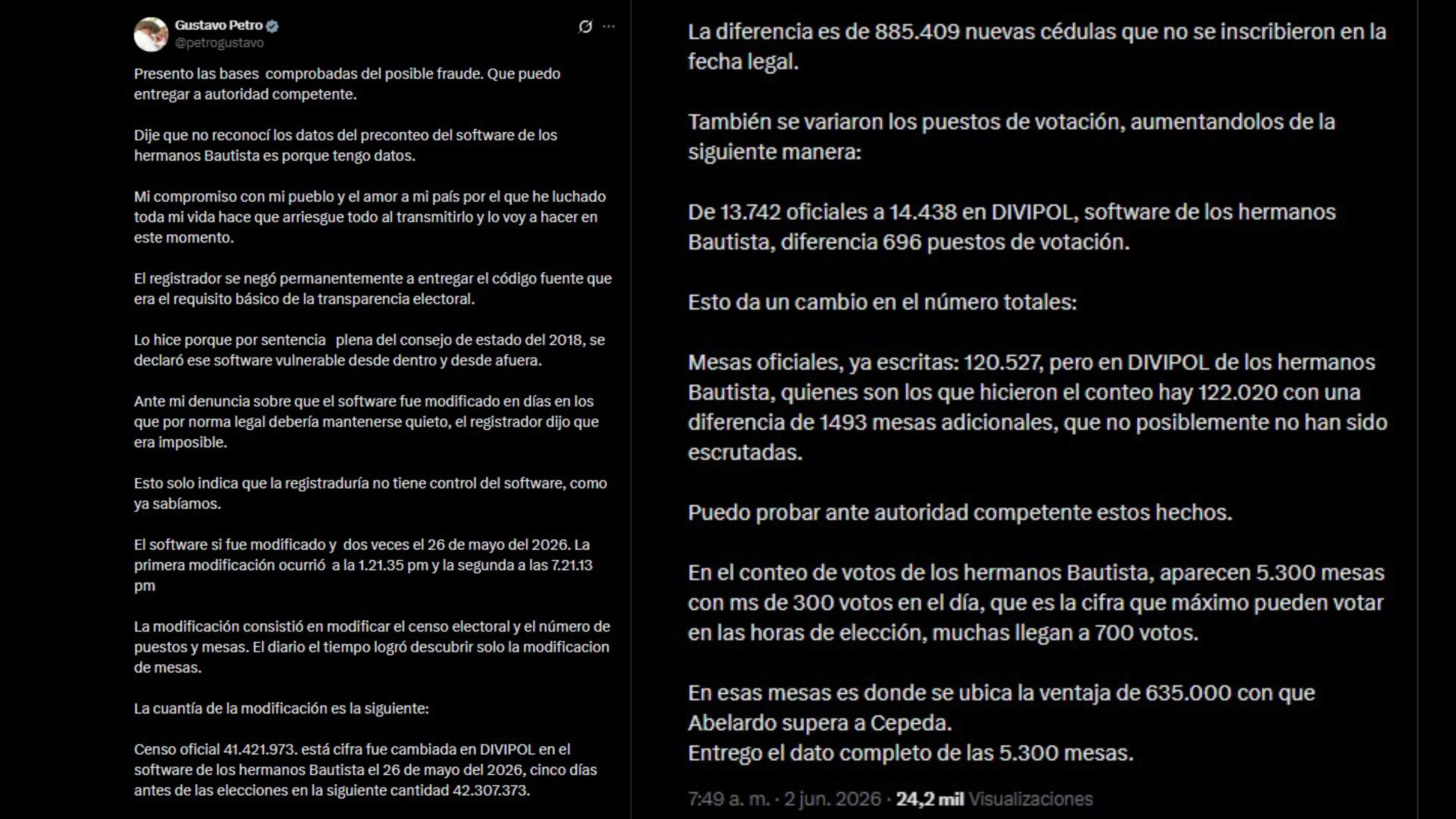 A través de X, Petro presentó lo que calificó como las